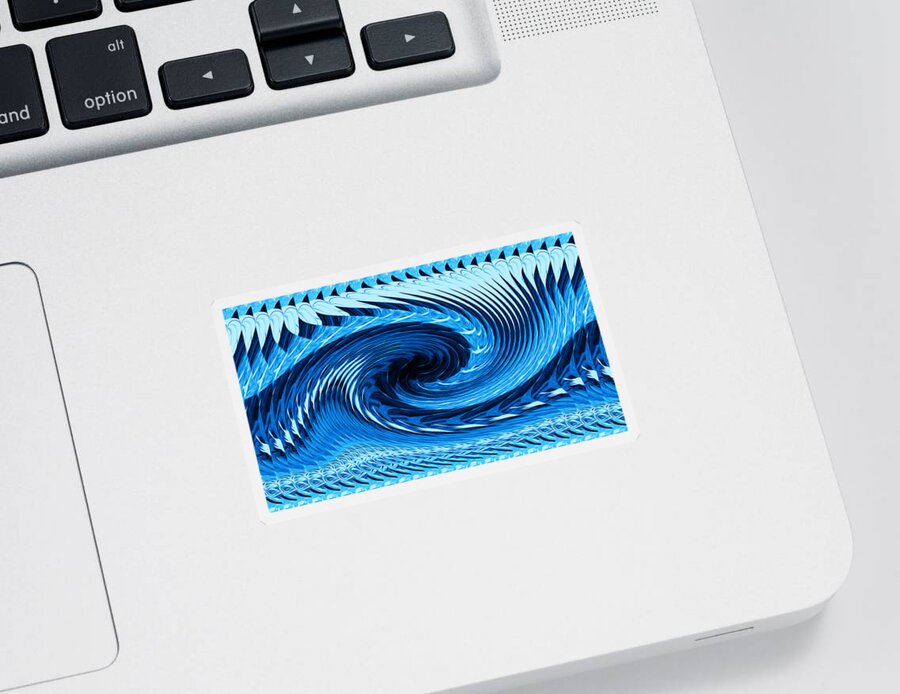 Abstract Art Sticker featuring the digital art Fractal Rolling Wave Blue by Ronald Mills