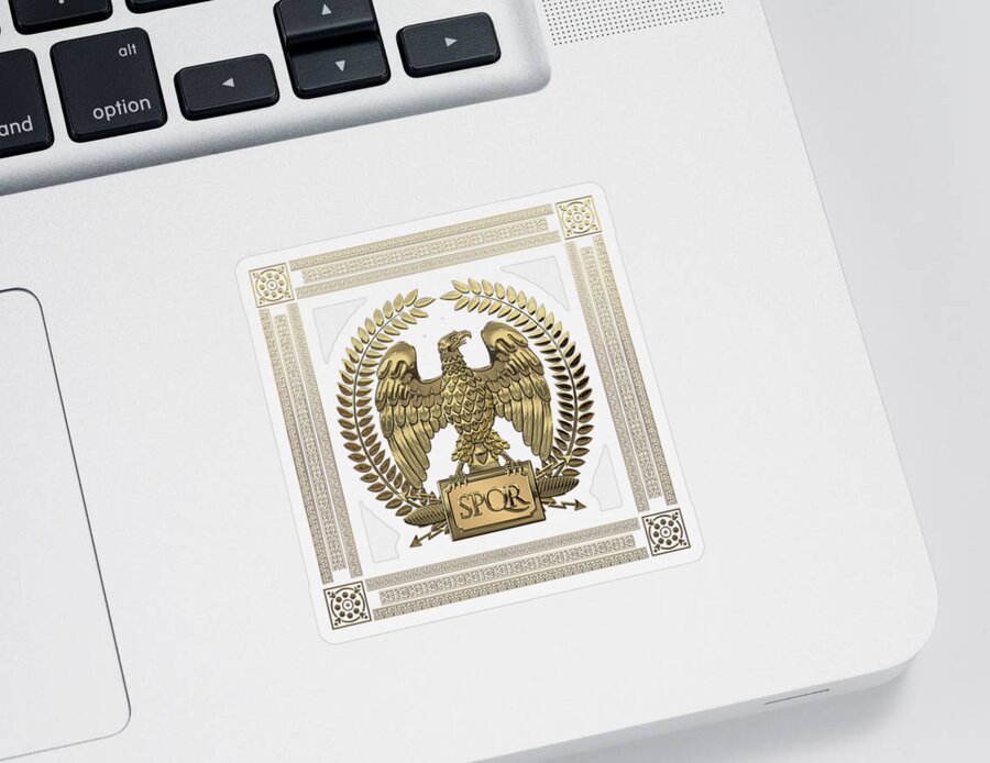 ‘treasures Of Rome’ Collection By Serge Averbukh Sticker featuring the digital art Roman Empire - Gold Imperial Eagle over Red Velvet by Serge Averbukh