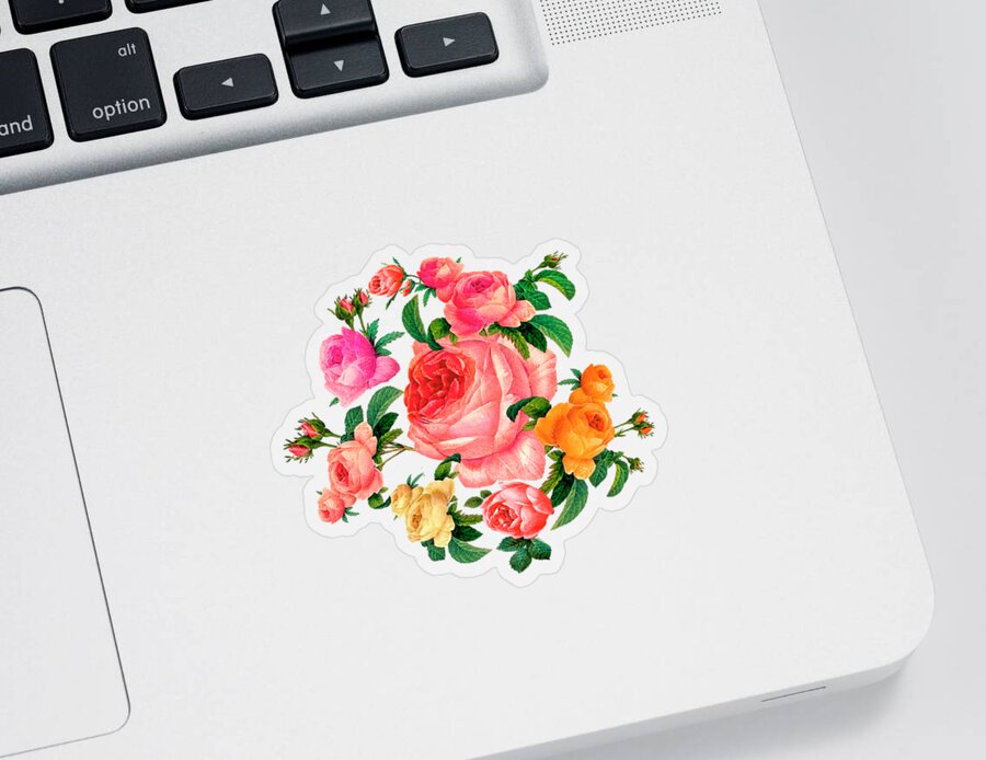 Rose Sticker featuring the mixed media Romantic rose wreath by Elena Gantchikova