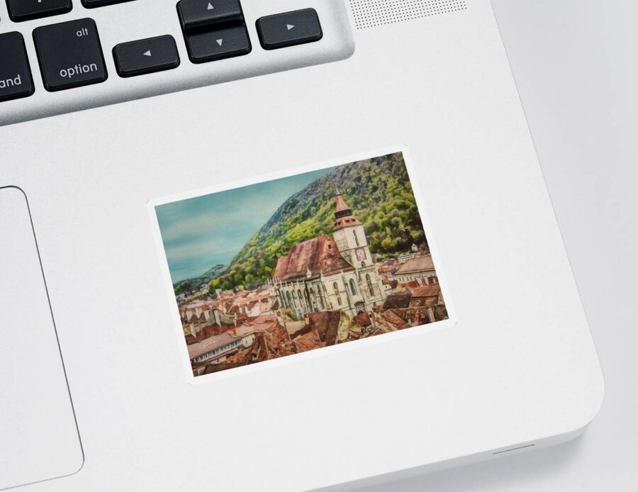 Brasov Sticker featuring the painting Rooftops of Brasov by Jeffrey Kolker