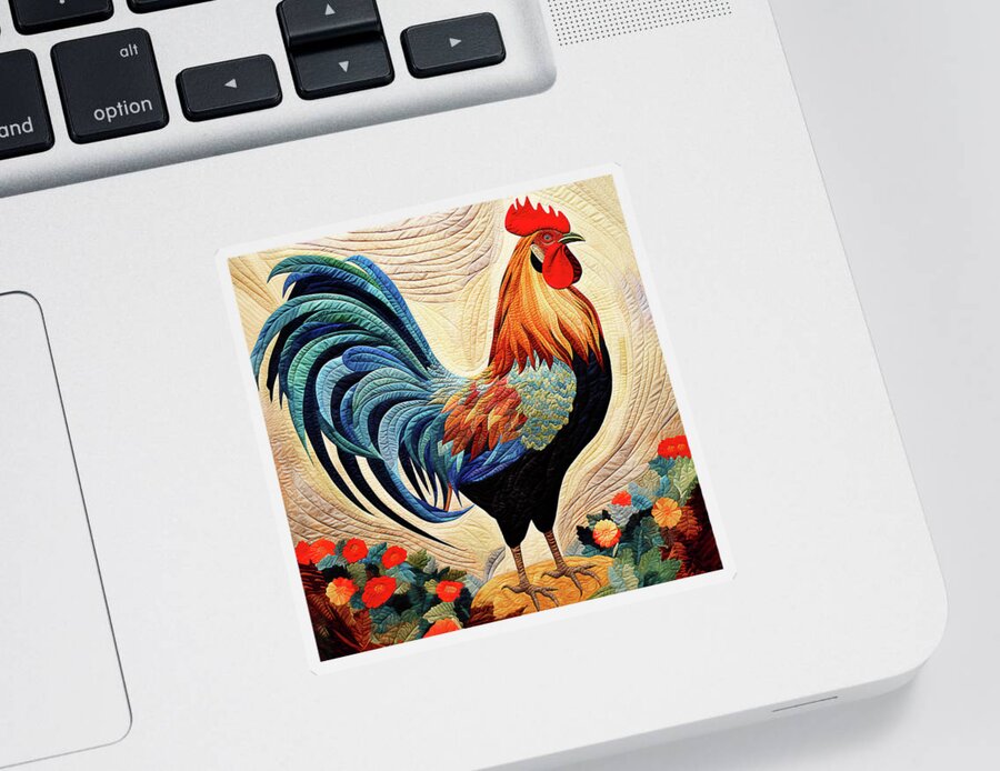 Rooster Sticker featuring the digital art Rooster - King of the Barnyard by Peggy Collins