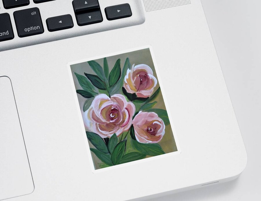 Pink Roses Sticker featuring the painting Roses From My Mother's Yard by Barbara Fincher