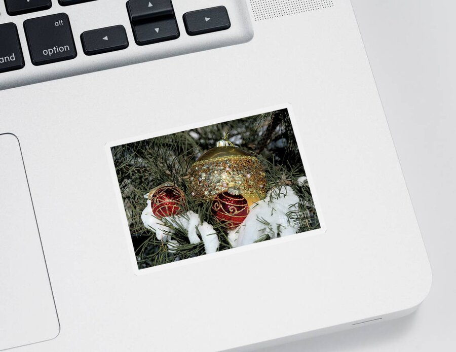 Fextive Sticker featuring the photograph Round Holiday Ornaments Outdoors by Kae Cheatham