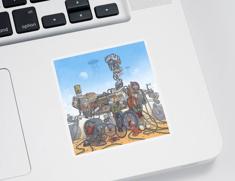 Perseverance Sticker featuring the digital art Rover Ruins Ride by EvanArt - Evan Miller
