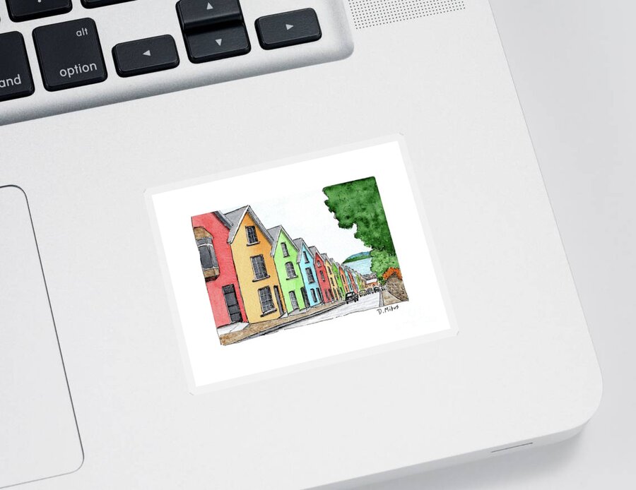 Colorful Houses Sticker featuring the painting Row of Colorful Houses by Donna Mibus