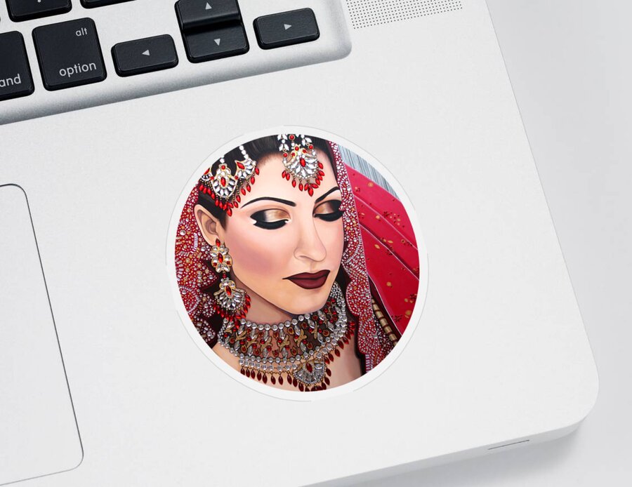 Art Sticker featuring the painting Ruby Indian Bride by Malinda Prud'homme