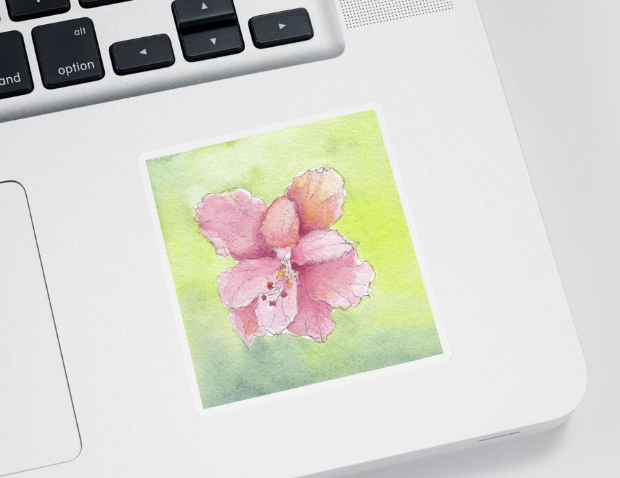 Hibiscus Sticker featuring the painting Ruffled Hibiscus #2 by Anne Katzeff