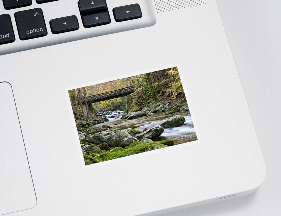 Autumn Sticker featuring the photograph Rustic Wooden Bridge by Phil Perkins