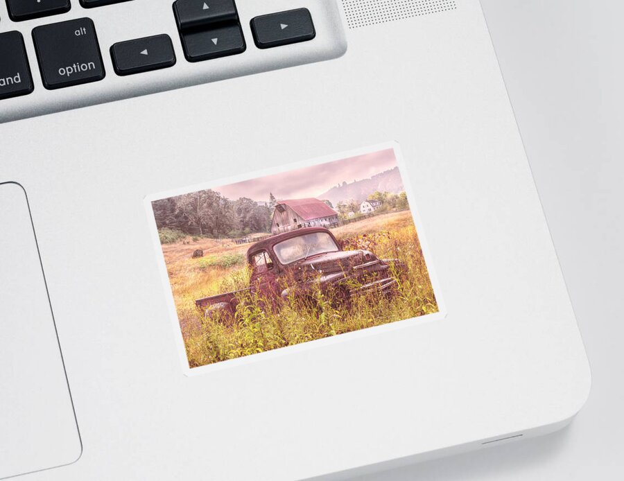 American Sticker featuring the photograph Rusty Truck Deep in the Wildflowers in Soft Colors by Debra and Dave Vanderlaan