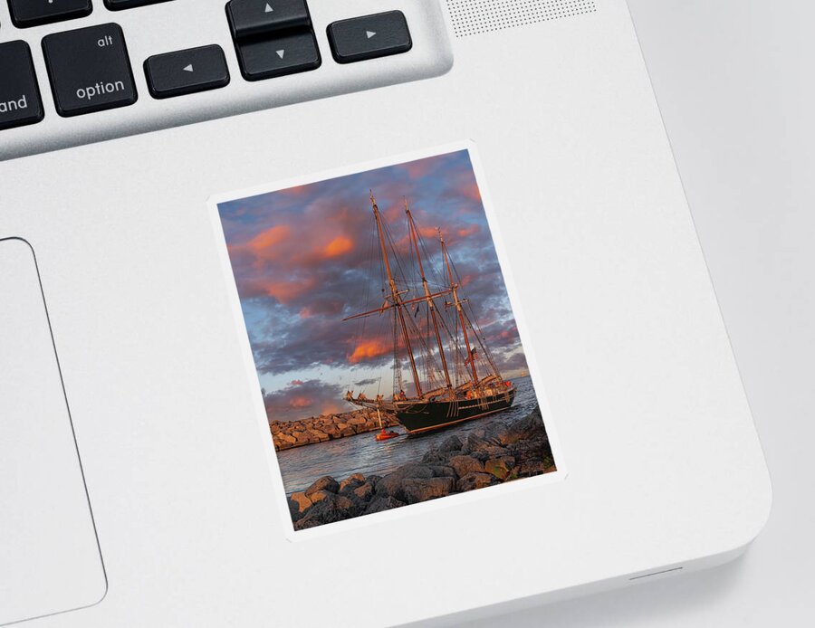 Sailing Sticker featuring the photograph S/V Denis Sullivan at Sunset by Scott Olsen
