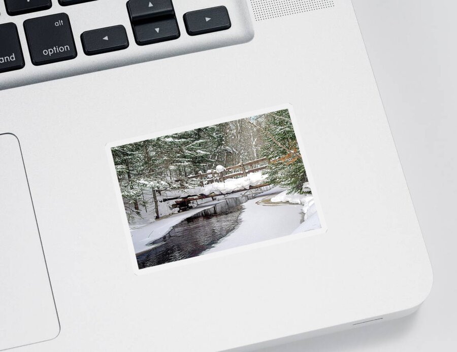 Winter;snow; Footbridge;pictured Rocks National Lakeshore;ice;forest;creek;sable Creek;snowshoeing; Sticker featuring the photograph Sable Creek Footbridge by Gary McCormick
