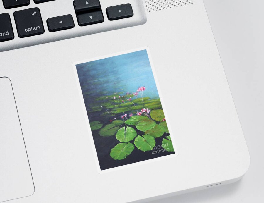 Floral Art Sticker featuring the painting Sacred Lotus - Awakening by Jane See