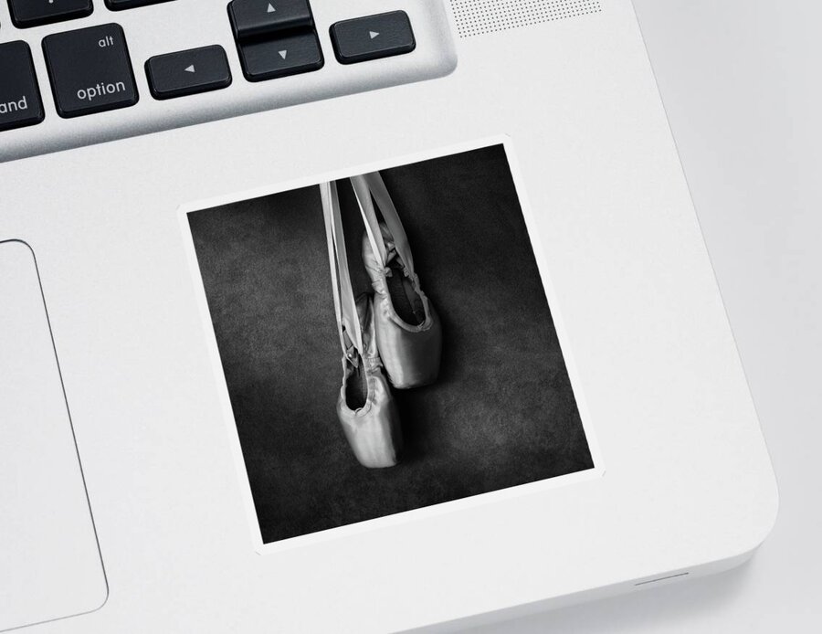 Dance Sticker featuring the photograph Sacred pointe shoes bw by Laura Fasulo