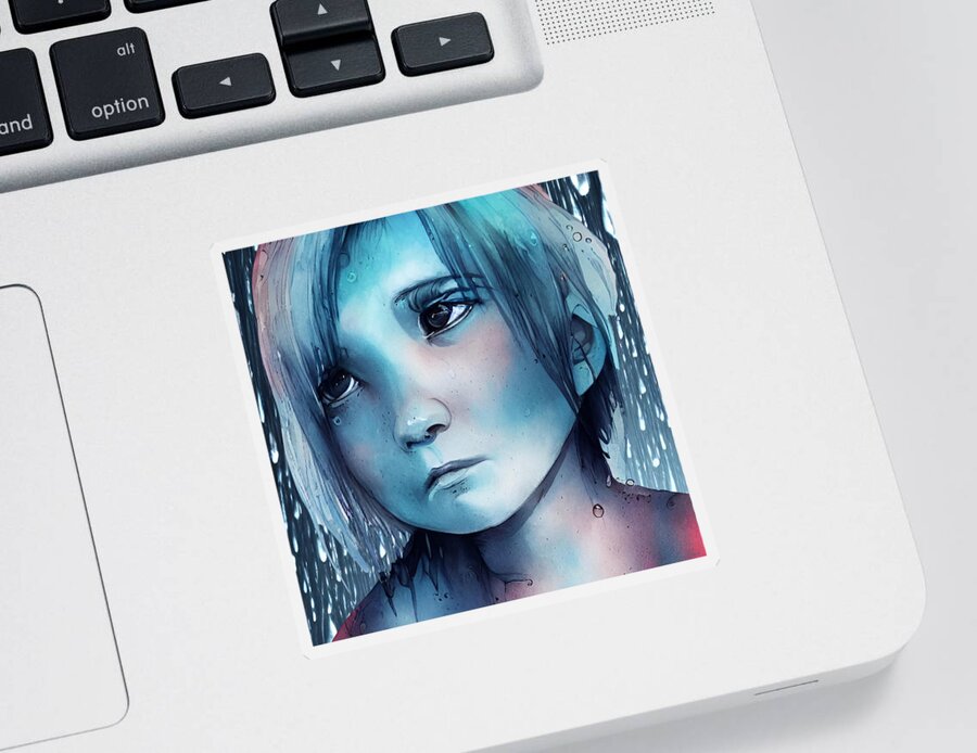 Newby Sticker featuring the digital art Sad Eyes by Cindy's Creative Corner