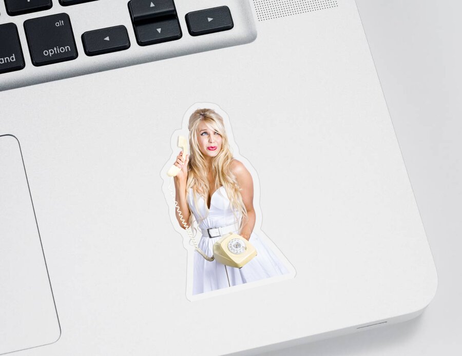 Reception Sticker featuring the photograph Pinup help desk operator by Jorgo Photography