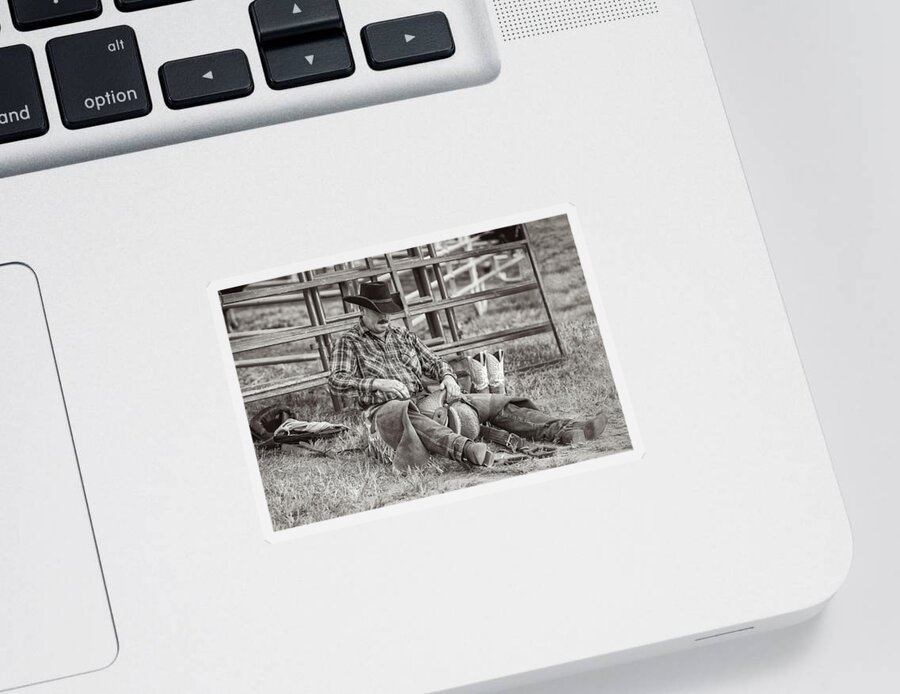 Rodeo Sticker featuring the photograph Saddle Bronc Cowboy by Fon Denton