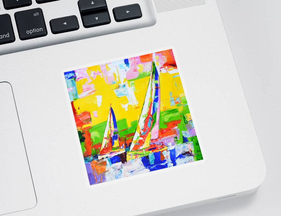 Sailboats Sticker featuring the painting Sailboats 12. by Iryna Kastsova