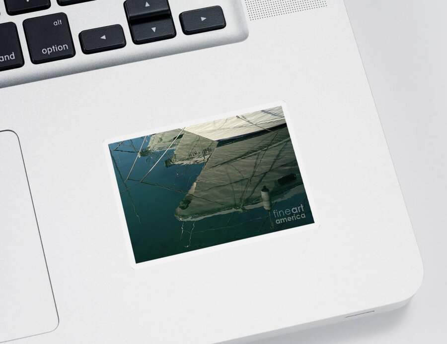 Boats Sticker featuring the photograph Boats are reflected in calm sea water 2. Relaxing water surface by Adriana Mueller