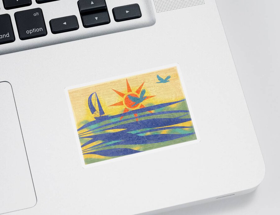 Birds Sticker featuring the digital art Sailing Fun at the Beach Painting by Debra and Dave Vanderlaan