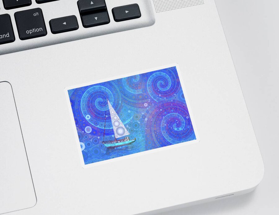 Abstract Sailboat Sticker featuring the digital art Sailing Into a Headwind by Peggy Collins