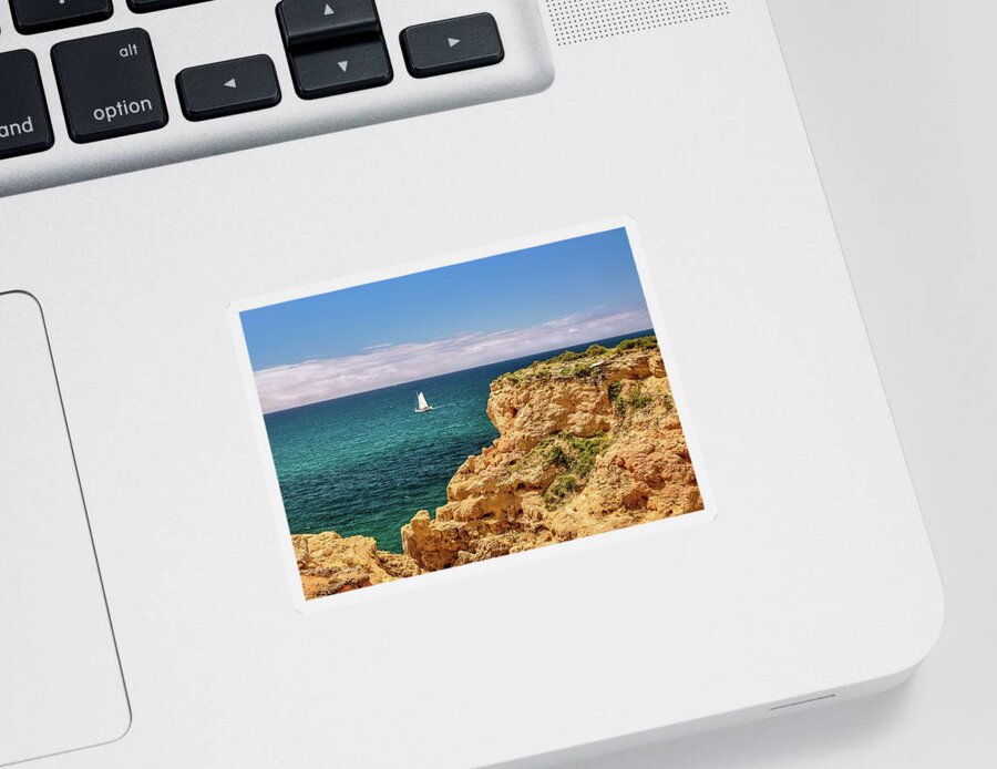 Algarve Coast Sticker featuring the photograph Sailing Off the Algarve Coast in Portugal by Rebecca Herranen
