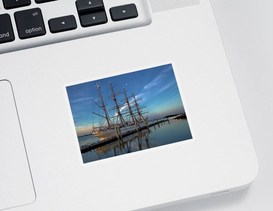 Alex Lyubar Sticker featuring the photograph Sailing ship at the pier by Alex Lyubar