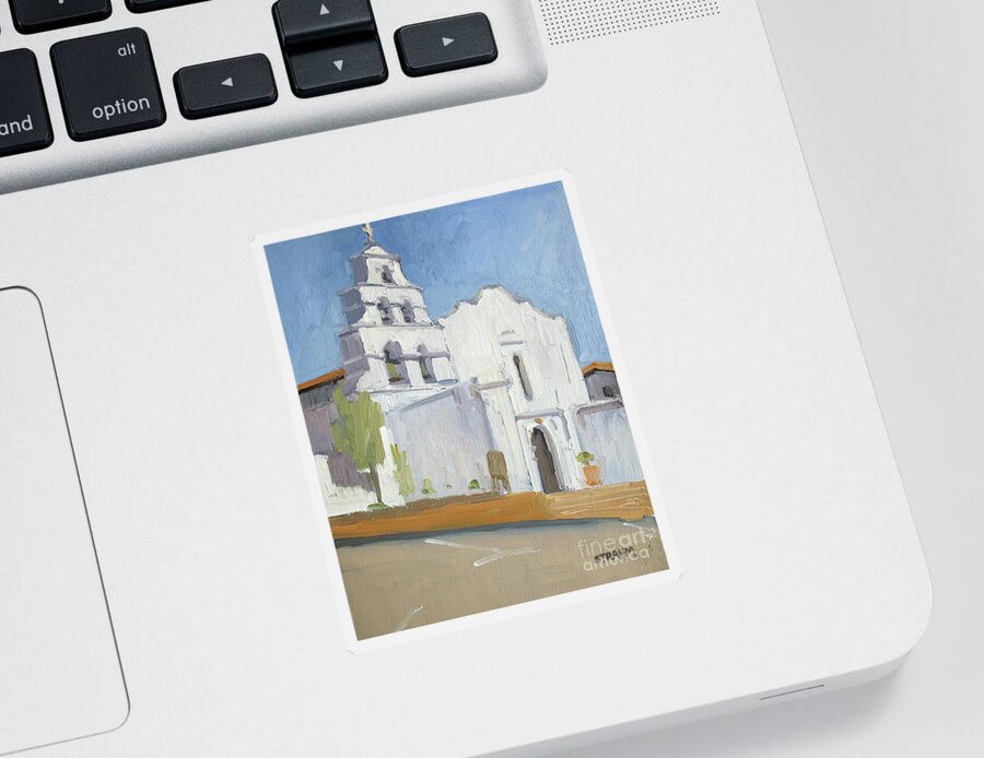 San Diego Mission De Alcalá Sticker featuring the painting San Diego Mission Basilica - San Diego, California by Paul Strahm