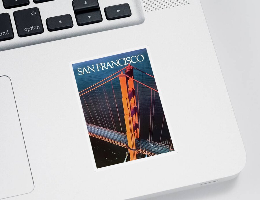 Bridge Sticker featuring the drawing San Francisco Golden Gate Bridge Travel Poster by M G Whittingham
