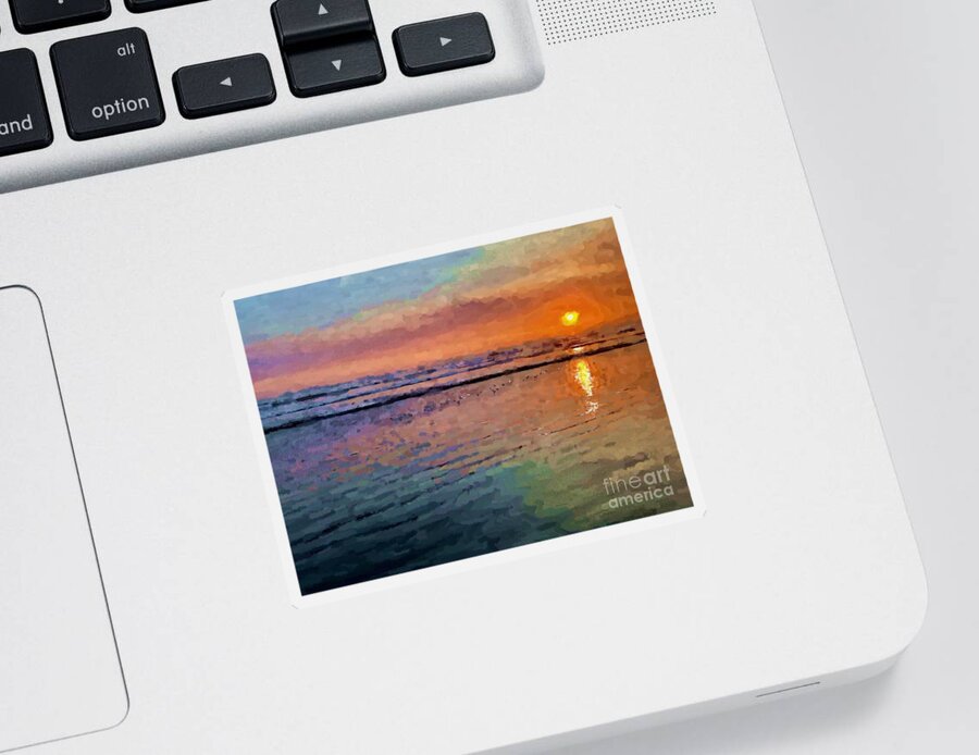 Sunset Sticker featuring the photograph Sand Pipers at Sunset Painted by Katherine Erickson