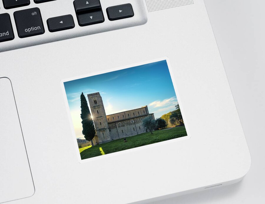 Montalcino Sticker featuring the photograph Sant Antimo Abbey in the Morning by Stefano Orazzini