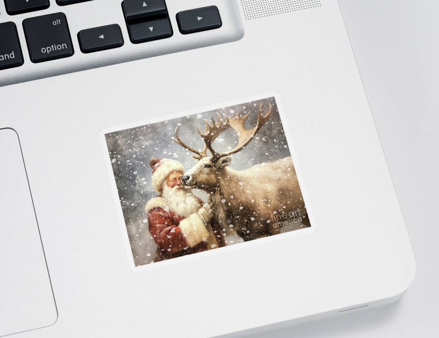 Christmas Sticker featuring the painting Santa Loves His Reindeer by Tina LeCour