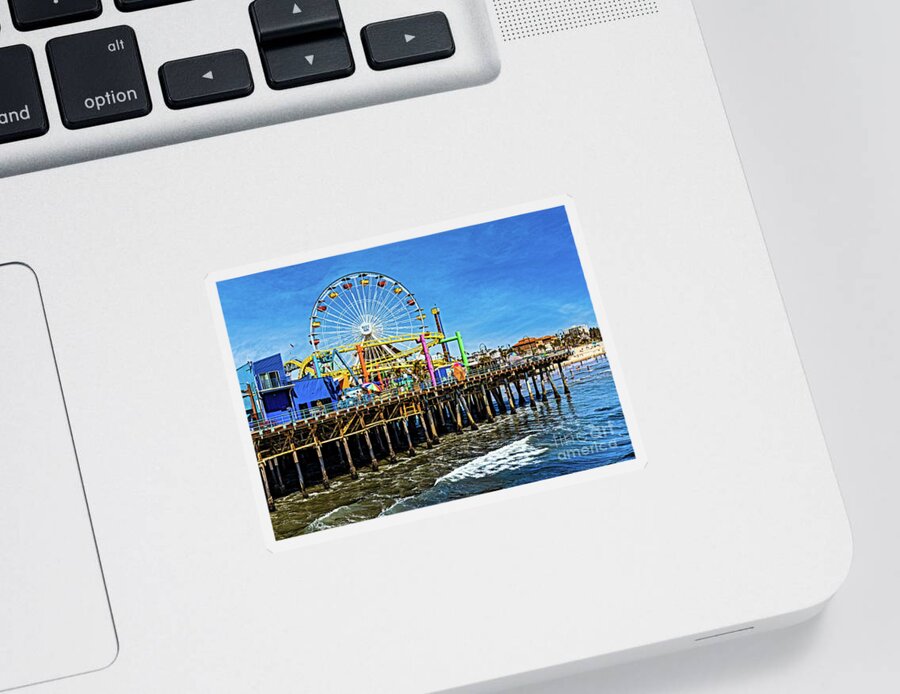 Santa Monica Pier Sticker featuring the photograph Santa Monica Pier on a Bright Day by Roslyn Wilkins
