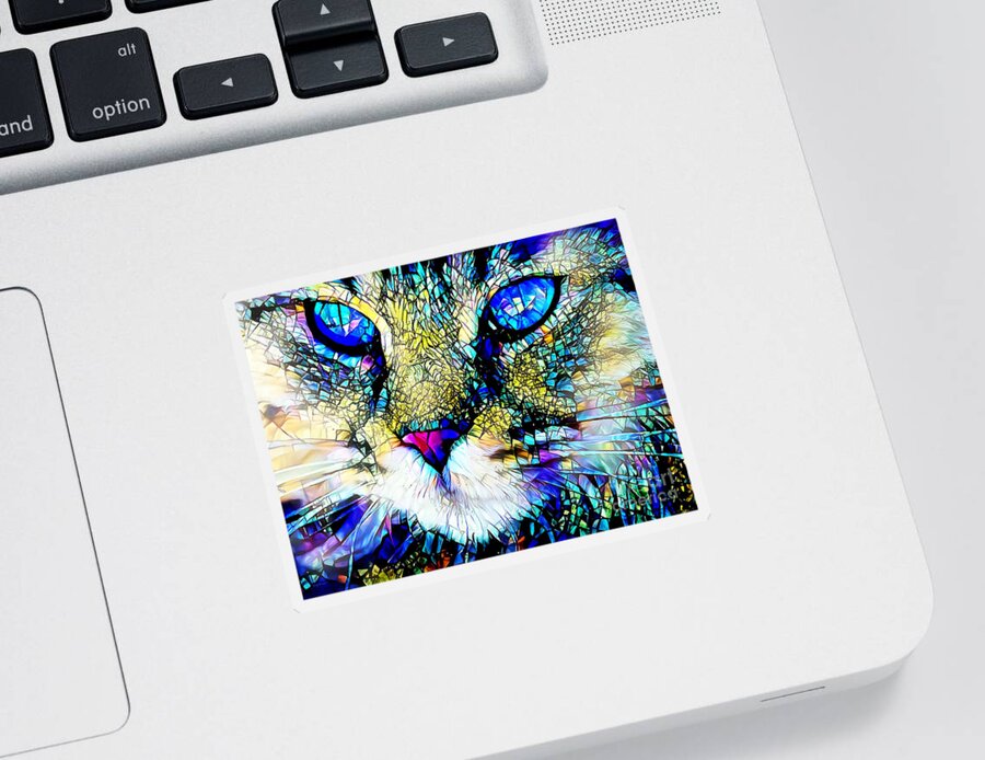 Wingsdomain Sticker featuring the photograph Sapphire The Opulent Cat in Contemporary Vibrant Colors 20200926 v3 by Wingsdomain Art and Photography