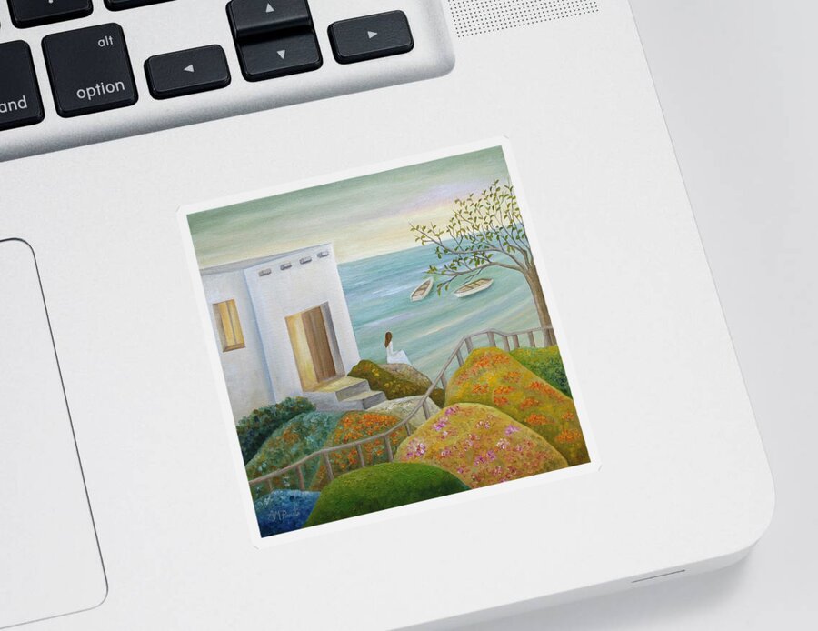 Marine. Marine Art Sticker featuring the painting Sat Still At The Brink by Angeles M Pomata