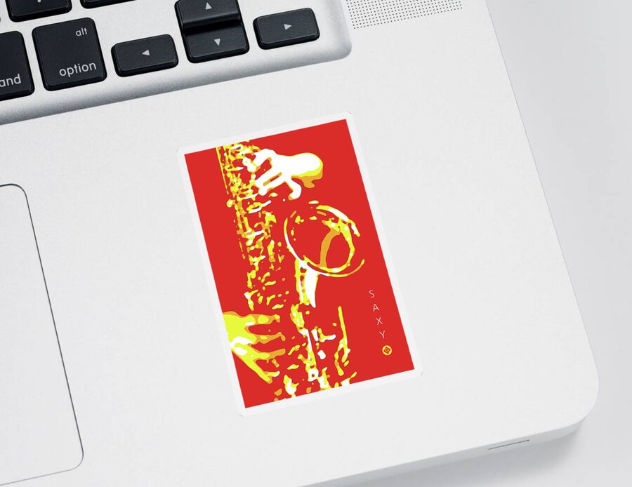 Saxophone Image Posters Sticker featuring the digital art Saxy Red Poster by David Davies