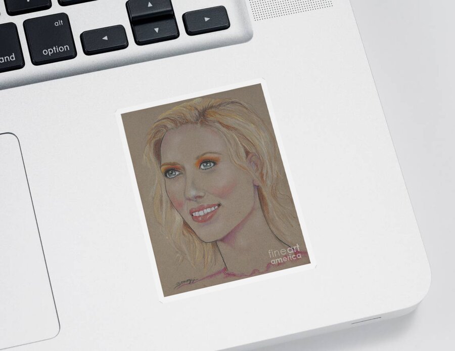 Scarlett Johansson Sticker featuring the drawing Blond Bombshell No.5--Scarlett Johansson by Jayne Somogy