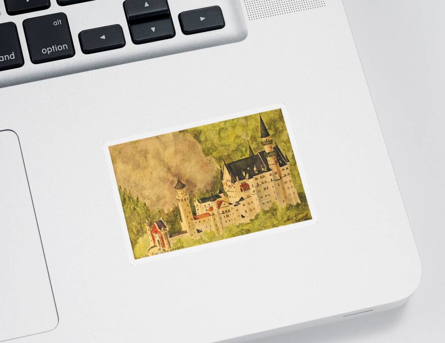 Travel Sticker featuring the painting Schloss Neuschwanstein by Mary Ellen Mueller Legault