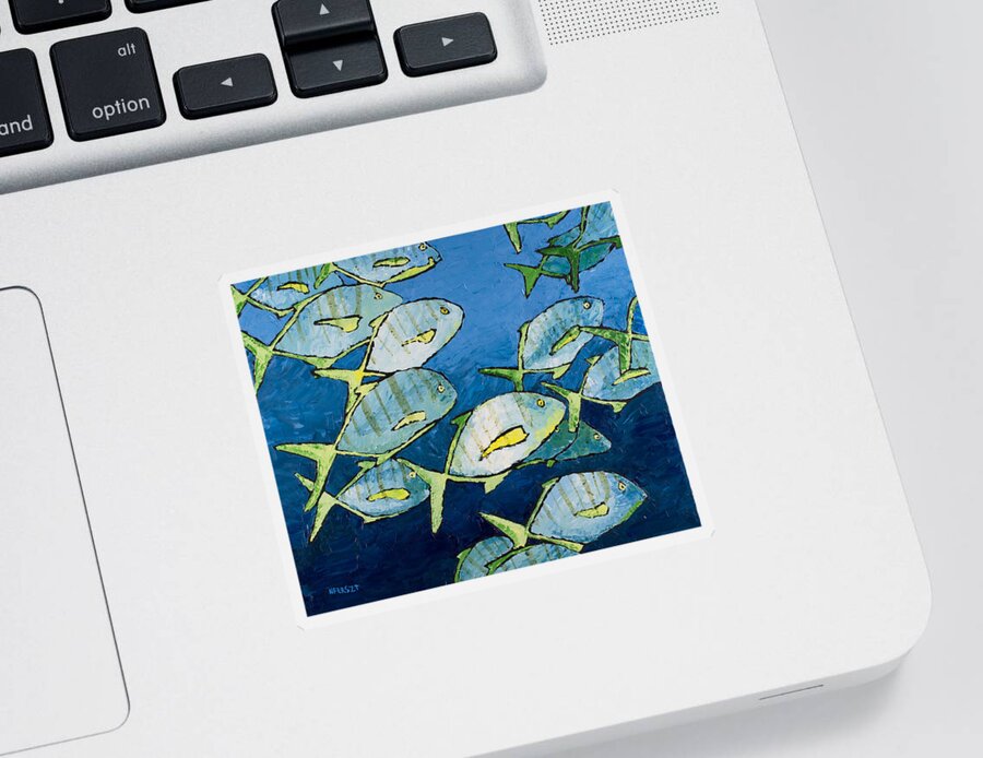 Fish Sticker featuring the painting School by Nick Ferszt