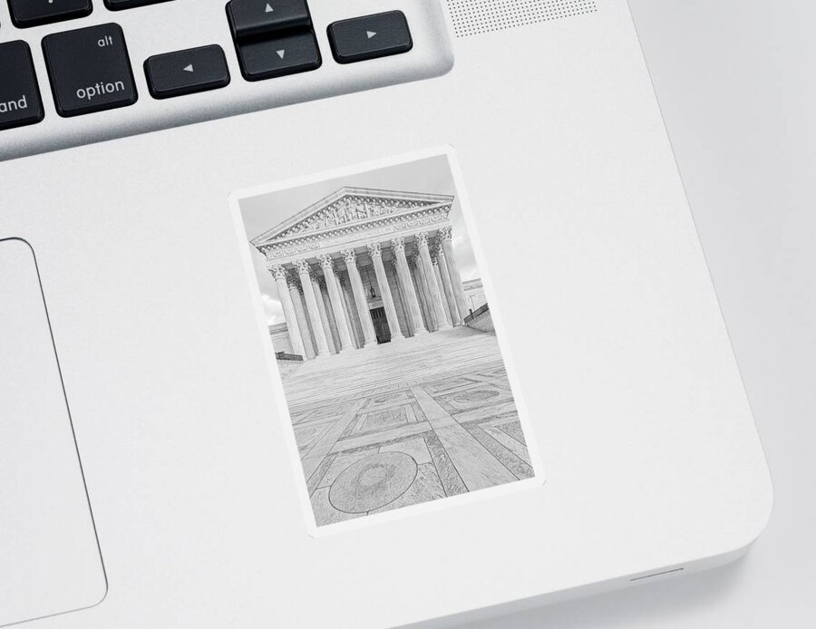 Scotus Sticker featuring the photograph SCOTUS Equal Justice DC BW by Susan Candelario