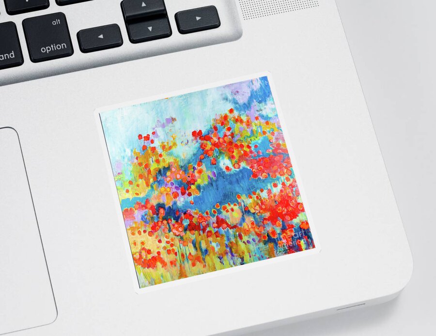 Abstract Sticker featuring the digital art Sea Wall - Colorful Abstract Contemporary Acrylic Painting by Sambel Pedes
