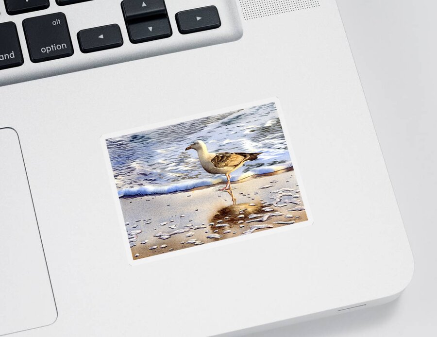 Seagull Sticker featuring the painting Seagull in the Golden Afternoon by Espero Art