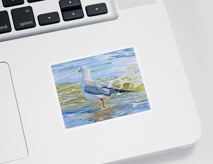 Seagull Sticker featuring the painting Seagull Wading by Patty Kay Hall