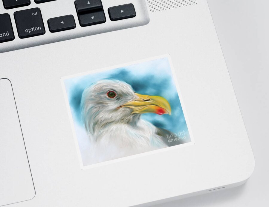Bird Sticker featuring the painting Seagull with Red Spotted Beak by MM Anderson