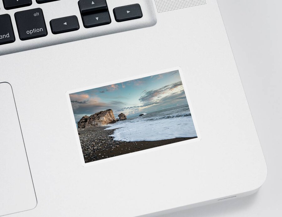 Sea Waves Sticker featuring the photograph Seascape with windy waves and moody sky during sunset by Michalakis Ppalis