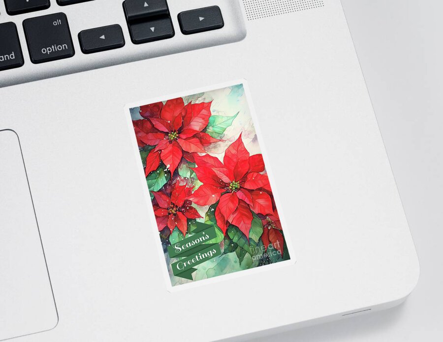 Christmas Sticker featuring the painting Season's Greetings Poinsettia Flowers by Tina LeCour