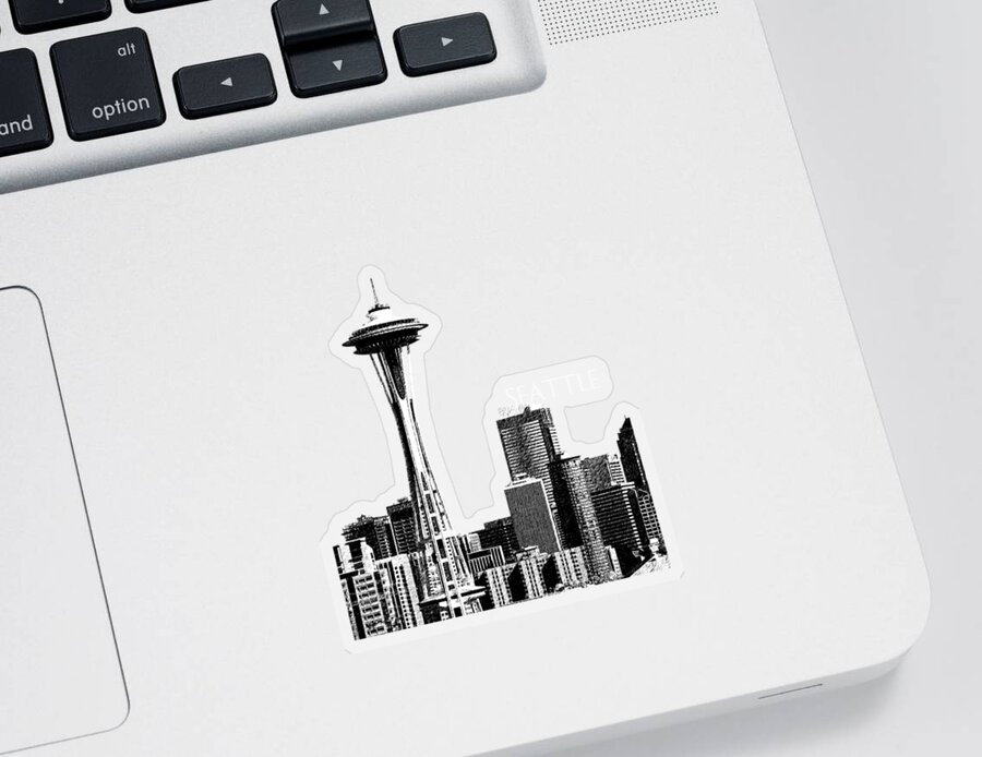 Architecture Sticker featuring the digital art Seattle Skyline Space Needle - Pewter by DB Artist
