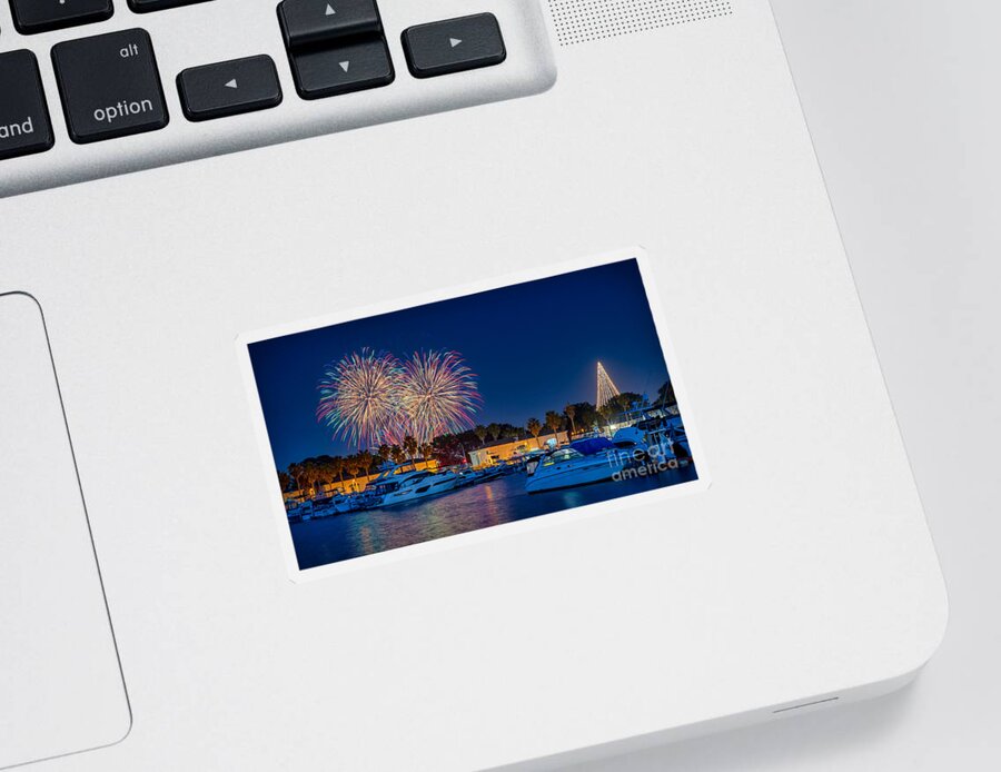 Festival Sticker featuring the photograph SeaWorld Fireworks Show from Dana Landing Marina in Mission Bay by Sam Antonio
