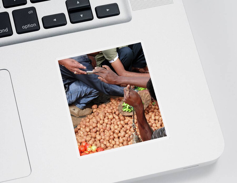 Buy Sticker featuring the photograph Selling potatoes at the weekly market #BuyIntoArt  by Steve Estvanik