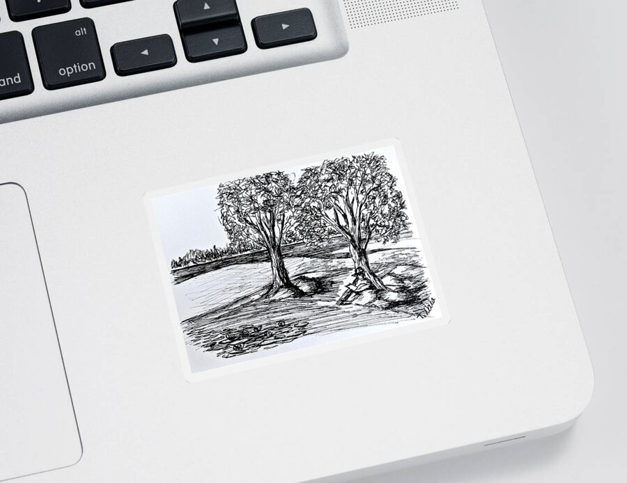 Black And White Sticker featuring the drawing Shade Trees by Tammy Nara