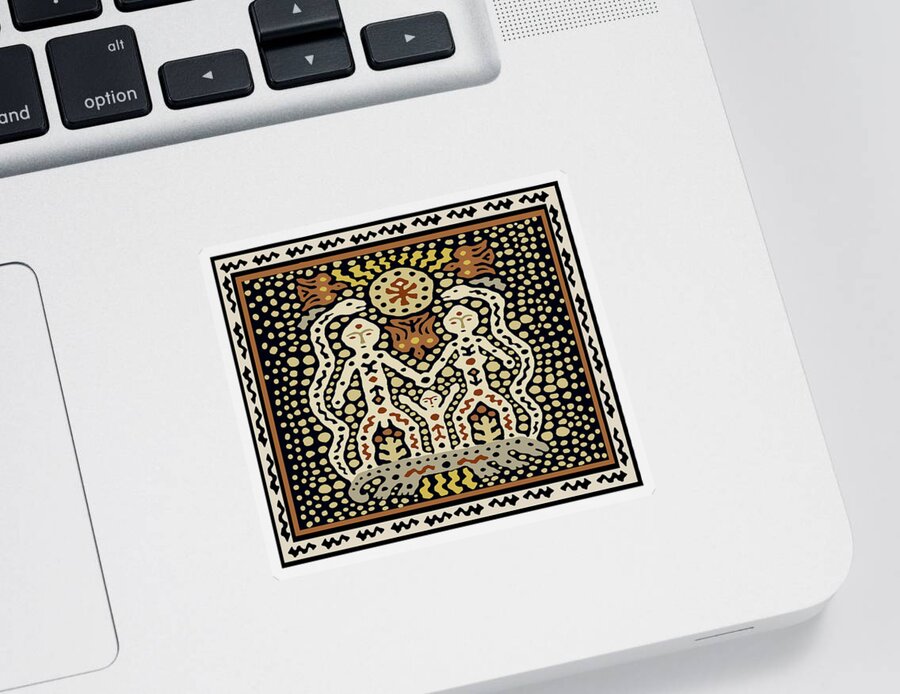  Sticker featuring the digital art Shaman Family Spirit Play Mat by Vagabond Folk Art - Virginia Vivier